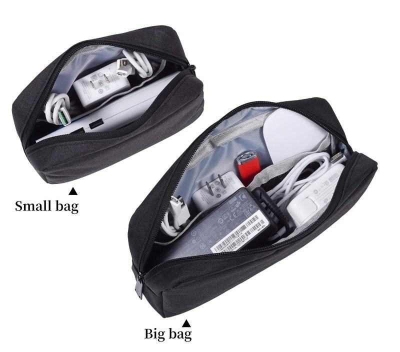 dealcase Canvas Waterproof Universal Electronic Accessories Organizer for Power Bank,Charging Cords,Chargers,Mouse,USB Cable,Earphones and More Out-going, Business Travel Gadget Bag,Black(Small+Big) - Image 3
